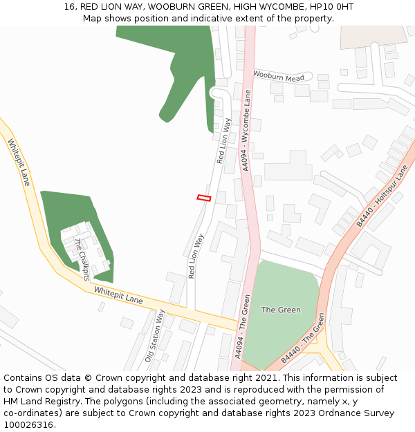 16, RED LION WAY, WOOBURN GREEN, HIGH WYCOMBE, HP10 0HT: Location map and indicative extent of plot