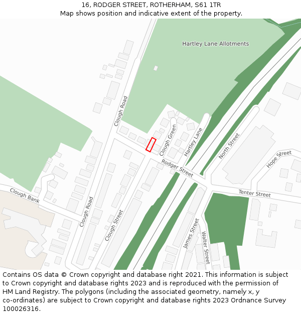 16, RODGER STREET, ROTHERHAM, S61 1TR: Location map and indicative extent of plot