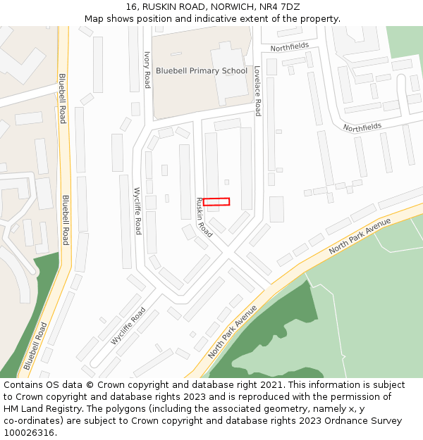 16, RUSKIN ROAD, NORWICH, NR4 7DZ: Location map and indicative extent of plot