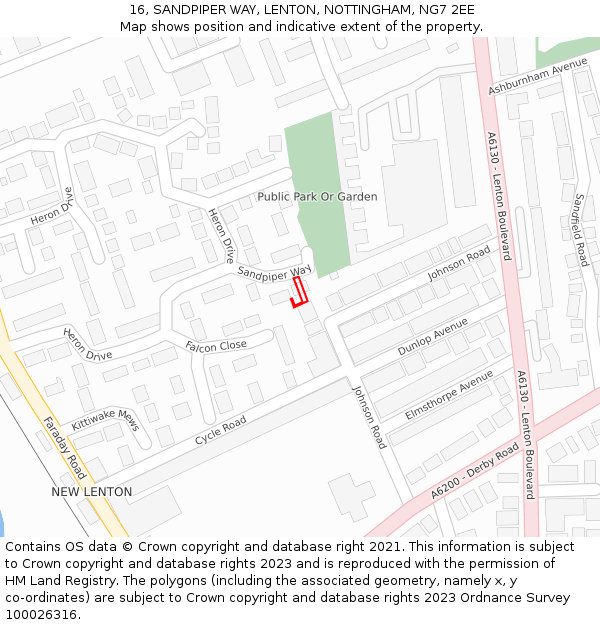 16, SANDPIPER WAY, LENTON, NOTTINGHAM, NG7 2EE: Location map and indicative extent of plot