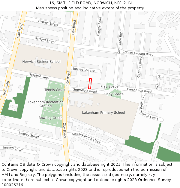 16, SMITHFIELD ROAD, NORWICH, NR1 2HN: Location map and indicative extent of plot
