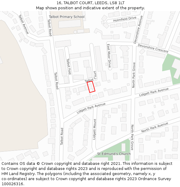 16, TALBOT COURT, LEEDS, LS8 1LT: Location map and indicative extent of plot
