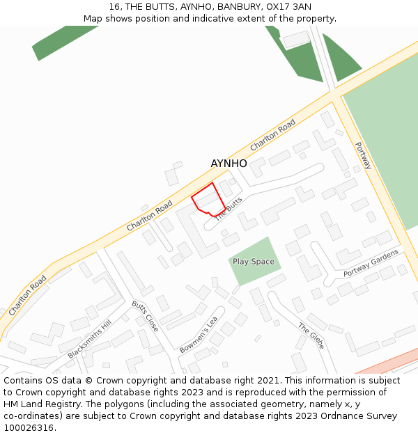 16, THE BUTTS, AYNHO, BANBURY, OX17 3AN: Location map and indicative extent of plot