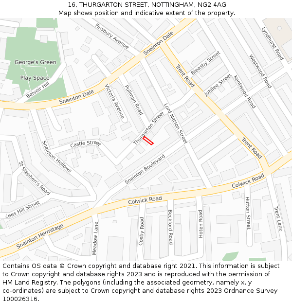16, THURGARTON STREET, NOTTINGHAM, NG2 4AG: Location map and indicative extent of plot