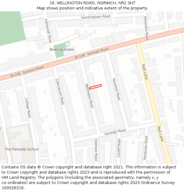 16, WELLINGTON ROAD, NORWICH, NR2 3HT: Location map and indicative extent of plot