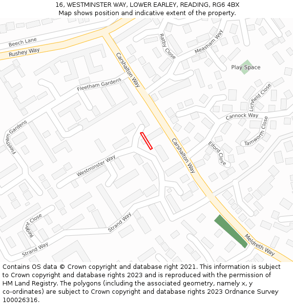 16, WESTMINSTER WAY, LOWER EARLEY, READING, RG6 4BX: Location map and indicative extent of plot
