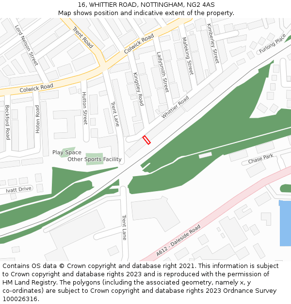 16, WHITTIER ROAD, NOTTINGHAM, NG2 4AS: Location map and indicative extent of plot