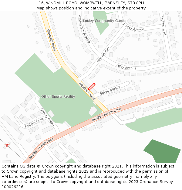 16, WINDMILL ROAD, WOMBWELL, BARNSLEY, S73 8PH: Location map and indicative extent of plot
