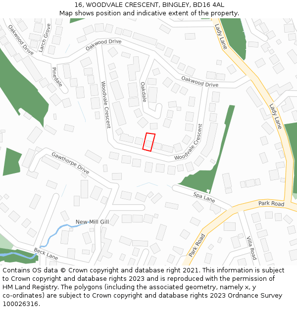 16, WOODVALE CRESCENT, BINGLEY, BD16 4AL: Location map and indicative extent of plot