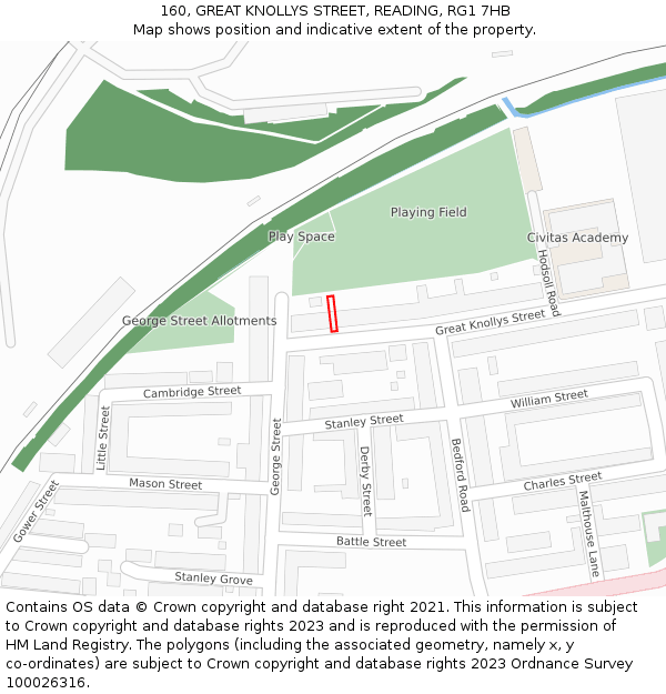 160, GREAT KNOLLYS STREET, READING, RG1 7HB: Location map and indicative extent of plot
