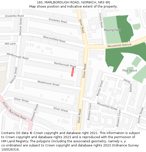 160, MARLBOROUGH ROAD, NORWICH, NR3 4PJ: Location map and indicative extent of plot