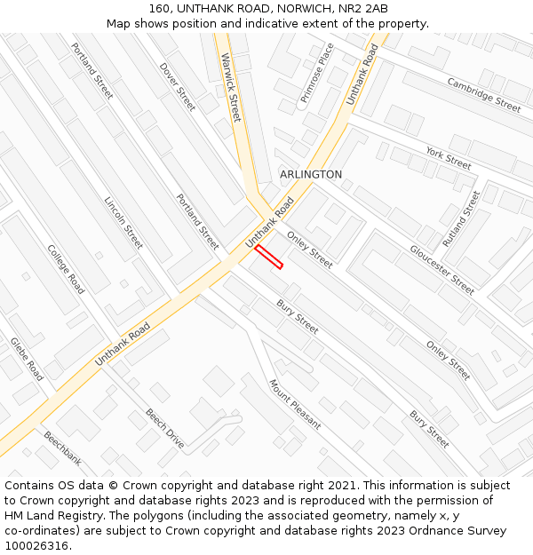 160, UNTHANK ROAD, NORWICH, NR2 2AB: Location map and indicative extent of plot