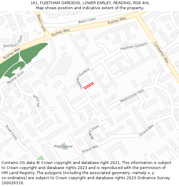 161, FLEETHAM GARDENS, LOWER EARLEY, READING, RG6 4HL: Location map and indicative extent of plot