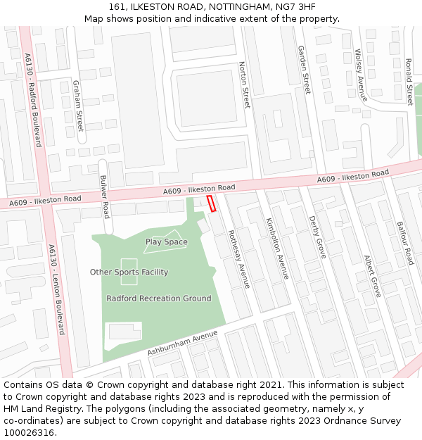 161, ILKESTON ROAD, NOTTINGHAM, NG7 3HF: Location map and indicative extent of plot