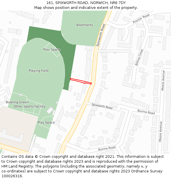 161, SPIXWORTH ROAD, NORWICH, NR6 7DY: Location map and indicative extent of plot