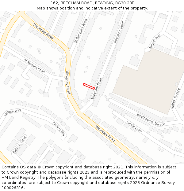 162, BEECHAM ROAD, READING, RG30 2RE: Location map and indicative extent of plot