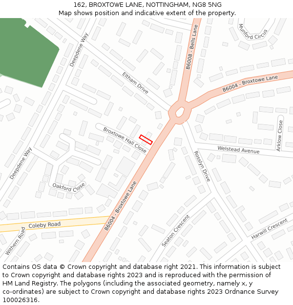 162, BROXTOWE LANE, NOTTINGHAM, NG8 5NG: Location map and indicative extent of plot