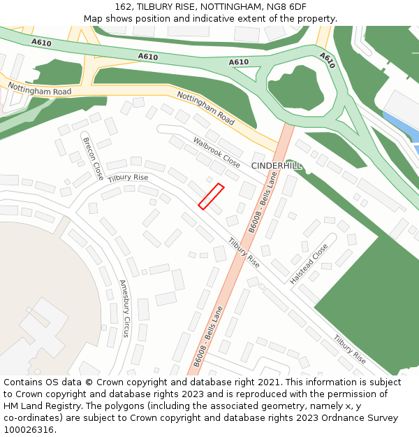 162, TILBURY RISE, NOTTINGHAM, NG8 6DF: Location map and indicative extent of plot