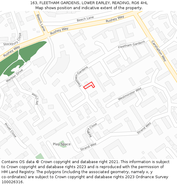 163, FLEETHAM GARDENS, LOWER EARLEY, READING, RG6 4HL: Location map and indicative extent of plot