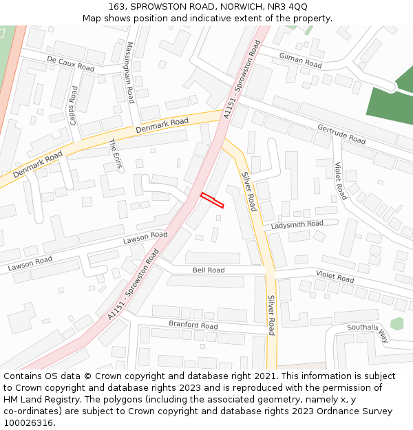 163, SPROWSTON ROAD, NORWICH, NR3 4QQ: Location map and indicative extent of plot