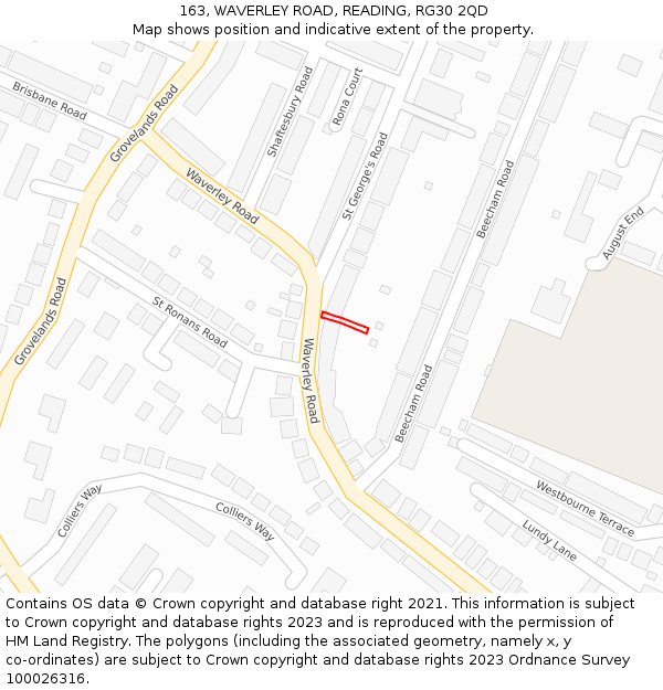 163, WAVERLEY ROAD, READING, RG30 2QD: Location map and indicative extent of plot