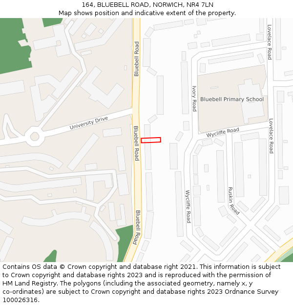 164, BLUEBELL ROAD, NORWICH, NR4 7LN: Location map and indicative extent of plot