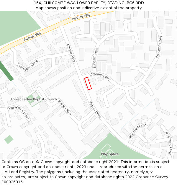 164, CHILCOMBE WAY, LOWER EARLEY, READING, RG6 3DD: Location map and indicative extent of plot