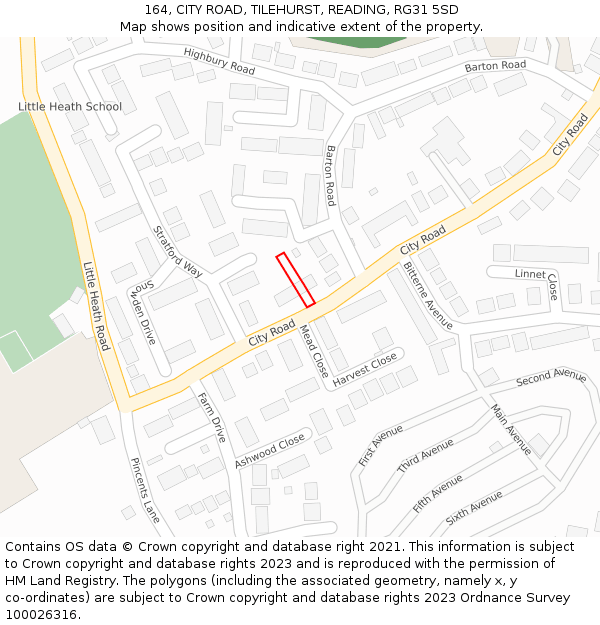 164, CITY ROAD, TILEHURST, READING, RG31 5SD: Location map and indicative extent of plot
