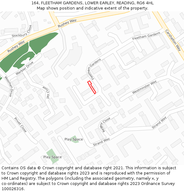 164, FLEETHAM GARDENS, LOWER EARLEY, READING, RG6 4HL: Location map and indicative extent of plot
