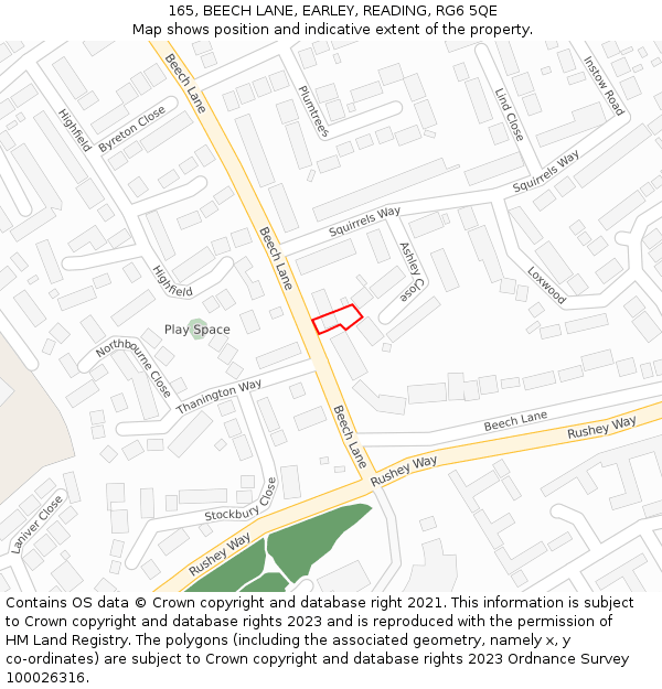 165, BEECH LANE, EARLEY, READING, RG6 5QE: Location map and indicative extent of plot