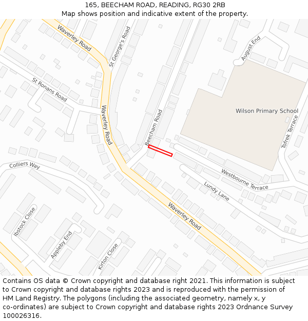 165, BEECHAM ROAD, READING, RG30 2RB: Location map and indicative extent of plot
