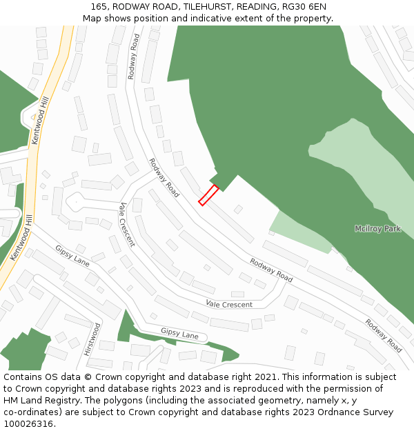 165, RODWAY ROAD, TILEHURST, READING, RG30 6EN: Location map and indicative extent of plot
