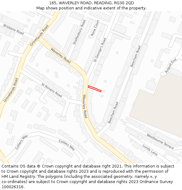 165, WAVERLEY ROAD, READING, RG30 2QD: Location map and indicative extent of plot