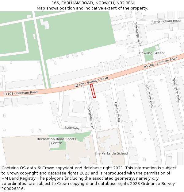 166, EARLHAM ROAD, NORWICH, NR2 3RN: Location map and indicative extent of plot