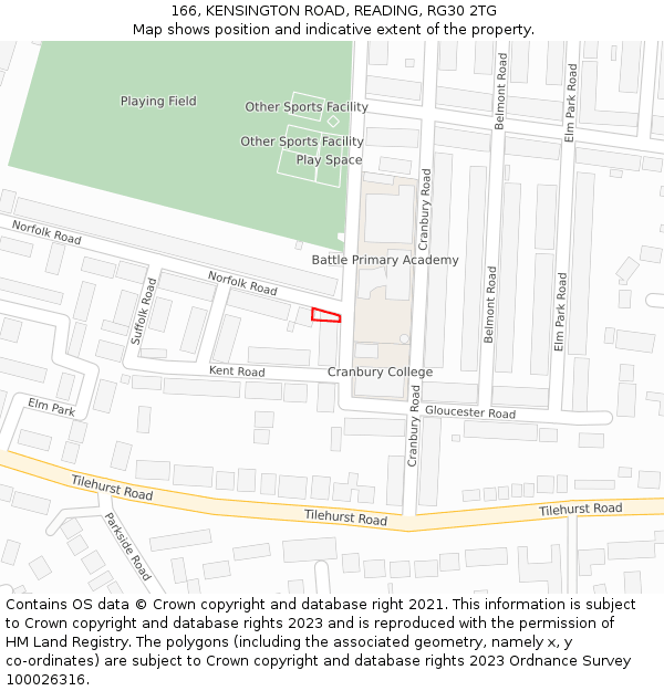 166, KENSINGTON ROAD, READING, RG30 2TG: Location map and indicative extent of plot