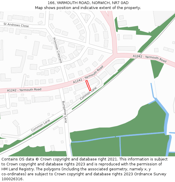 166, YARMOUTH ROAD, NORWICH, NR7 0AD: Location map and indicative extent of plot