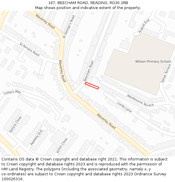 167, BEECHAM ROAD, READING, RG30 2RB: Location map and indicative extent of plot