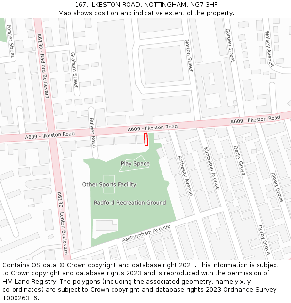 167, ILKESTON ROAD, NOTTINGHAM, NG7 3HF: Location map and indicative extent of plot