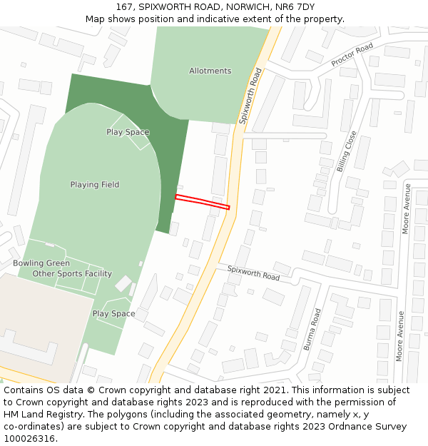 167, SPIXWORTH ROAD, NORWICH, NR6 7DY: Location map and indicative extent of plot