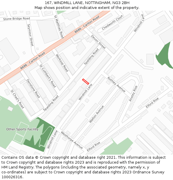 167, WINDMILL LANE, NOTTINGHAM, NG3 2BH: Location map and indicative extent of plot