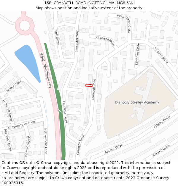 168, CRANWELL ROAD, NOTTINGHAM, NG8 6NU: Location map and indicative extent of plot