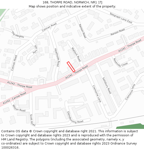 168, THORPE ROAD, NORWICH, NR1 1TJ: Location map and indicative extent of plot
