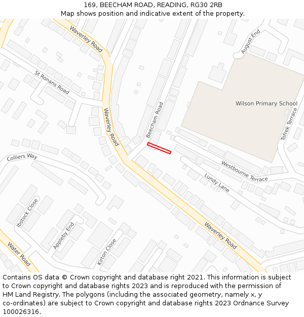 169, BEECHAM ROAD, READING, RG30 2RB: Location map and indicative extent of plot