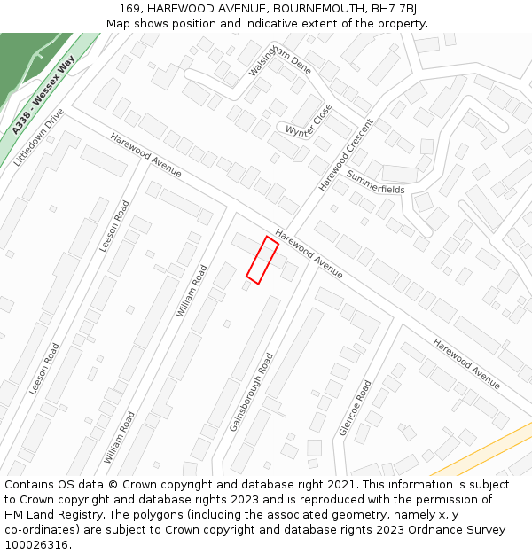 169, HAREWOOD AVENUE, BOURNEMOUTH, BH7 7BJ: Location map and indicative extent of plot