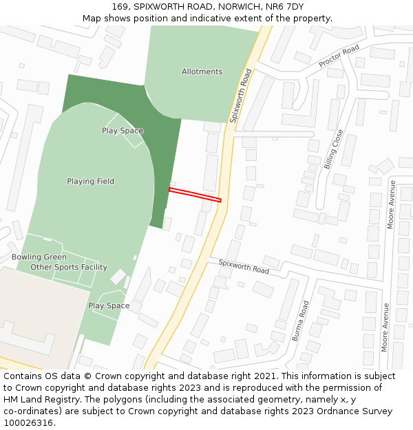 169, SPIXWORTH ROAD, NORWICH, NR6 7DY: Location map and indicative extent of plot