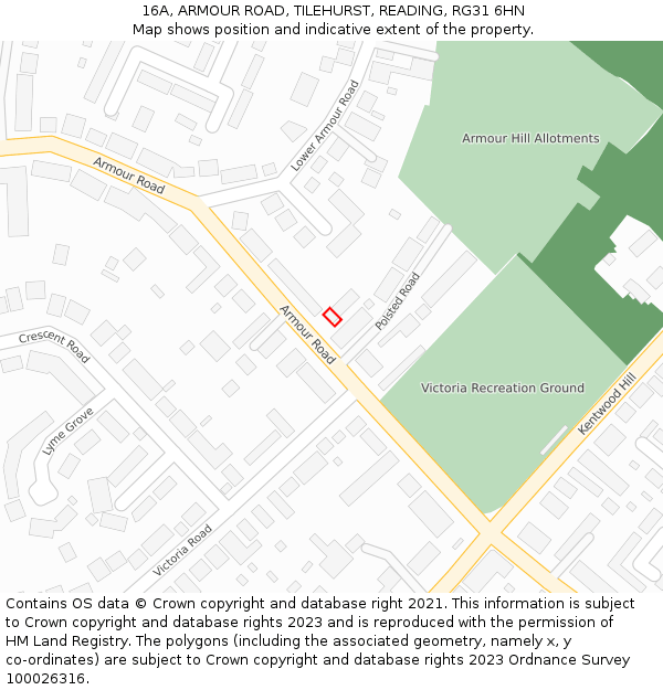 16A, ARMOUR ROAD, TILEHURST, READING, RG31 6HN: Location map and indicative extent of plot