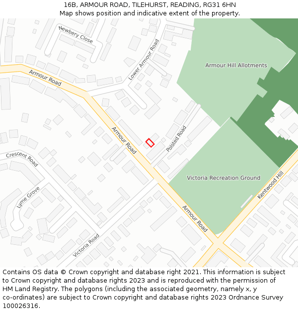 16B, ARMOUR ROAD, TILEHURST, READING, RG31 6HN: Location map and indicative extent of plot