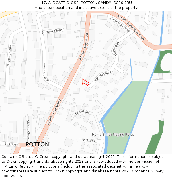 17, ALDGATE CLOSE, POTTON, SANDY, SG19 2RU: Location map and indicative extent of plot