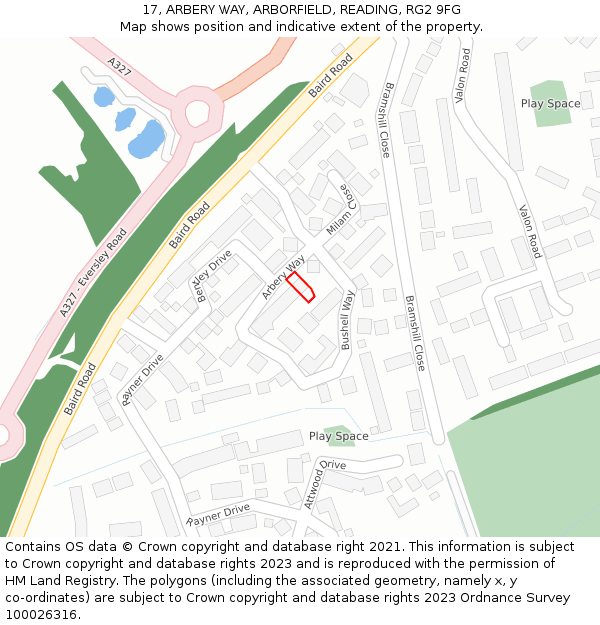 17, ARBERY WAY, ARBORFIELD, READING, RG2 9FG: Location map and indicative extent of plot