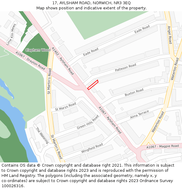 17, AYLSHAM ROAD, NORWICH, NR3 3EQ: Location map and indicative extent of plot